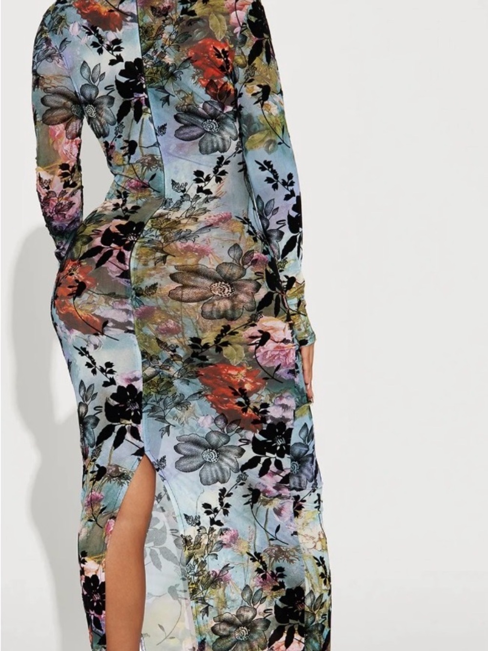 Fashion Nova Light Blue Multi Floral Long-Sleeve Maxi Dress - Picture 2 of 9